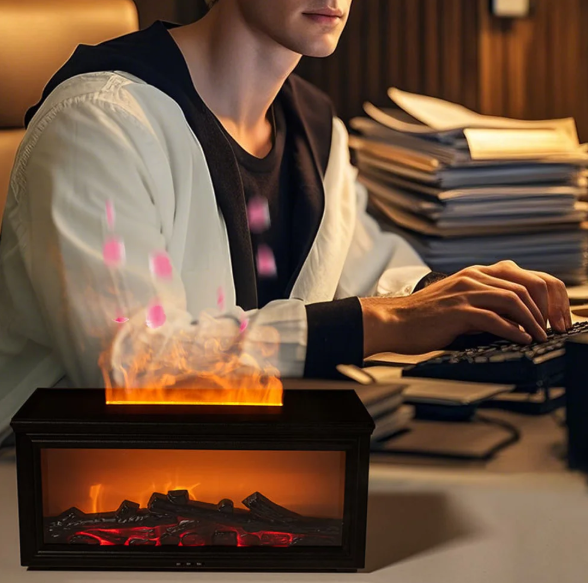 Air Flame Aroma Humidifier 280ml USB 7 Color LED Fireplace Diffuser with Remote Control Essential Oil Tray for Bedroom Room Gift