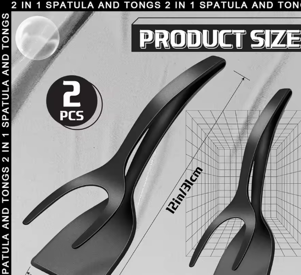 2 in 1 Grip Flip Spatula Clamp Egg Pancake Fish French Toast Omelette Making Non Stick Home Kitchen Cooking Turner Tool