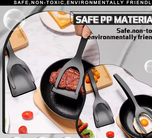 2 in 1 Grip Flip Spatula Clamp Egg Pancake Fish French Toast Omelette Making Non Stick Home Kitchen Cooking Turner Tool