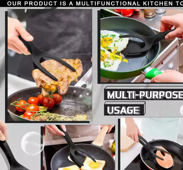 2 in 1 Grip Flip Spatula Clamp Egg Pancake Fish French Toast Omelette Making Non Stick Home Kitchen Cooking Turner Tool