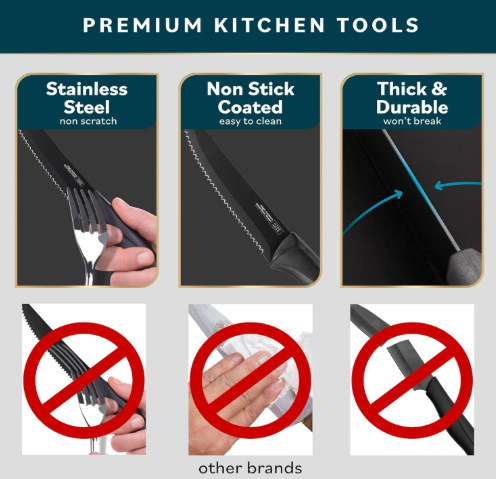 Stainless Steel Kitchen Knife Set - Chef Knives Set (4 pcs Steak Knife Set - Black)