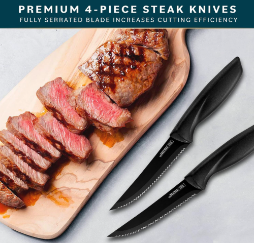 Stainless Steel Kitchen Knife Set - Chef Knives Set (4 pcs Steak Knife Set - Black)