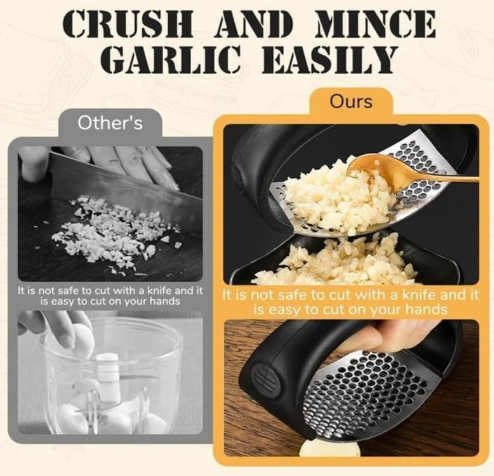 Stainless Steel Garlic Press, New Garlic Press Rocker, Home Kitchen Utensils Portable Manual Garlic Crusher for Smash Garlic Kitchen Gadgets Tools (1 Pack)