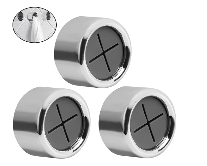 nuoshen 3 Pieces Premium Adhesive Round Towel Holder, Adhesive Towel Hooks Round Wall Mount Hook Tea Towel Holder for Bathroom, Kitchen and Home, No Drilling Required