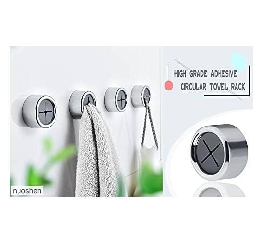 nuoshen 3 Pieces Premium Adhesive Round Towel Holder, Adhesive Towel Hooks Round Wall Mount Hook Tea Towel Holder for Bathroom, Kitchen and Home, No Drilling Required