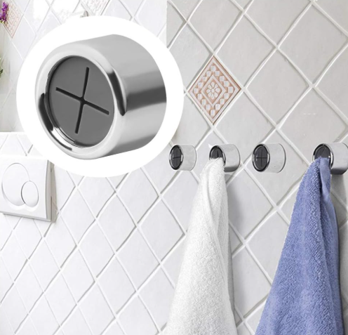 nuoshen 3 Pieces Premium Adhesive Round Towel Holder, Adhesive Towel Hooks Round Wall Mount Hook Tea Towel Holder for Bathroom, Kitchen and Home, No Drilling Required
