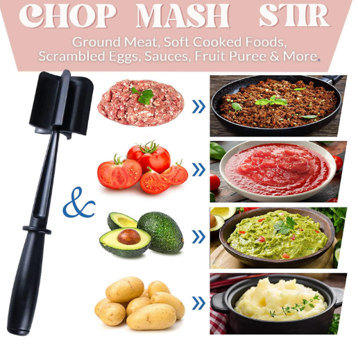 Meat Chopper, Ground Beef Chopper with 5-Blade Head, Versatile High-Temp Heat-Resistant Hamburger Mince Masher & Breaker, Non-Stick Minced Meat Separator Nylon Utensil Tool Cookware