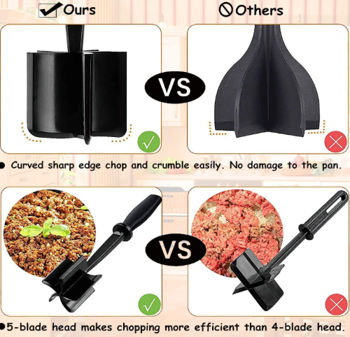 Meat Chopper, Ground Beef Chopper with 5-Blade Head, Versatile High-Temp Heat-Resistant Hamburger Mince Masher & Breaker, Non-Stick Minced Meat Separator Nylon Utensil Tool Cookware