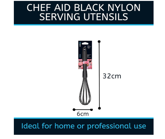 Chef Aid Nylon Whisk, BPA Free Kitchen Utensil for use with Non-Stick Cookware, Black